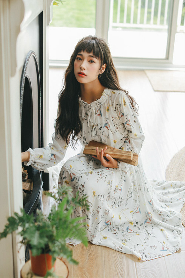 新作 おすすめ 春物 ワンピース 花柄ワンピ ロング シャツワンピ ふんわり かわいい ガーリー Ky4092 Yumi Shop