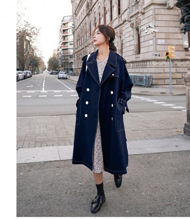 トレンチコート レディース ネイビー ブルー 上品 ロング 春アウター きれいめ 秋 おしゃれ 30代 40代 御呼ばれ ロングコート 軽い お出かけ 通勤 無地 大きいサイズ Hr677 Raxia ラクシア