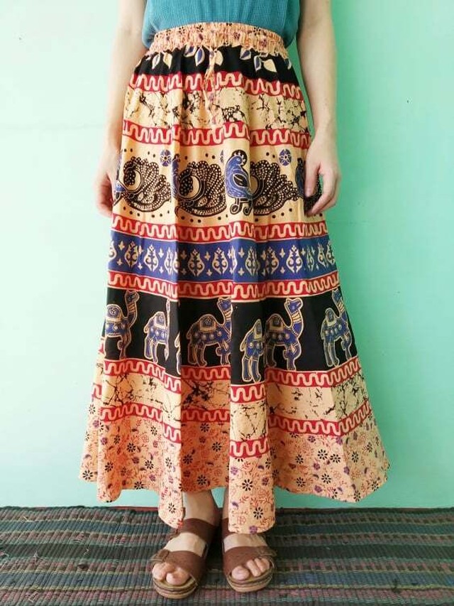 インド綿 スカート２ ゴムウエスト ヒロタンズトレーディング
