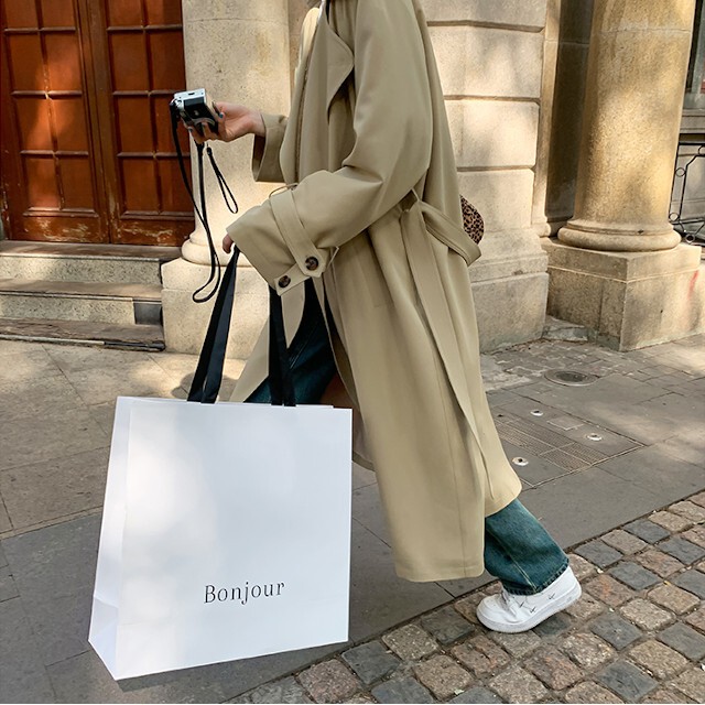 全2色 レディース トレンチコート スプリングコート ミドル丈 オーバーサイズ ルーズシルエット ベージュ グレー S M L Favoriteselect