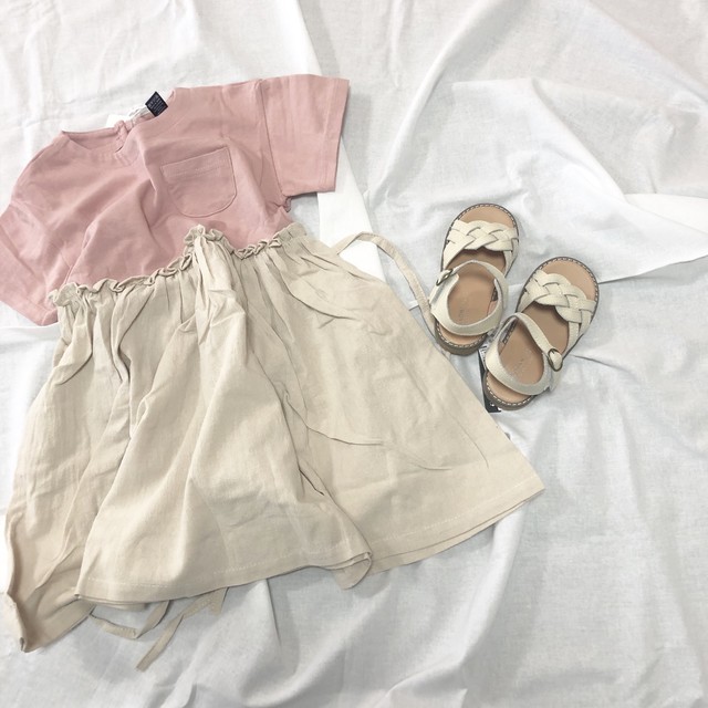 即納 女の子が大好き カジュアルな切り替えワンピース ピンク リボン付き 韓国子供服 半袖 Bloominess