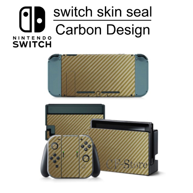 ニンテンドースイッチ Nintendo Switch シール 任天堂スイッチ スキンシール カーボン おしゃれ 高級 本体 保護 送料無料 ゴールド Cf Store