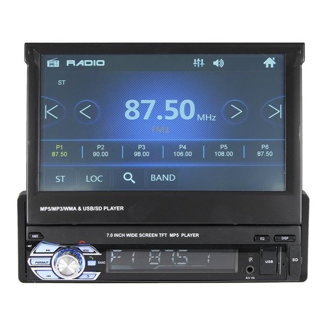 7インチ1 Din車ステレオラジオ自動mp5 Mp4 Mp3 Dvdプレーヤー引き込み式bluetoothタッチ画面usb Aux Fmバックミラーカメラ S E Tsuhan