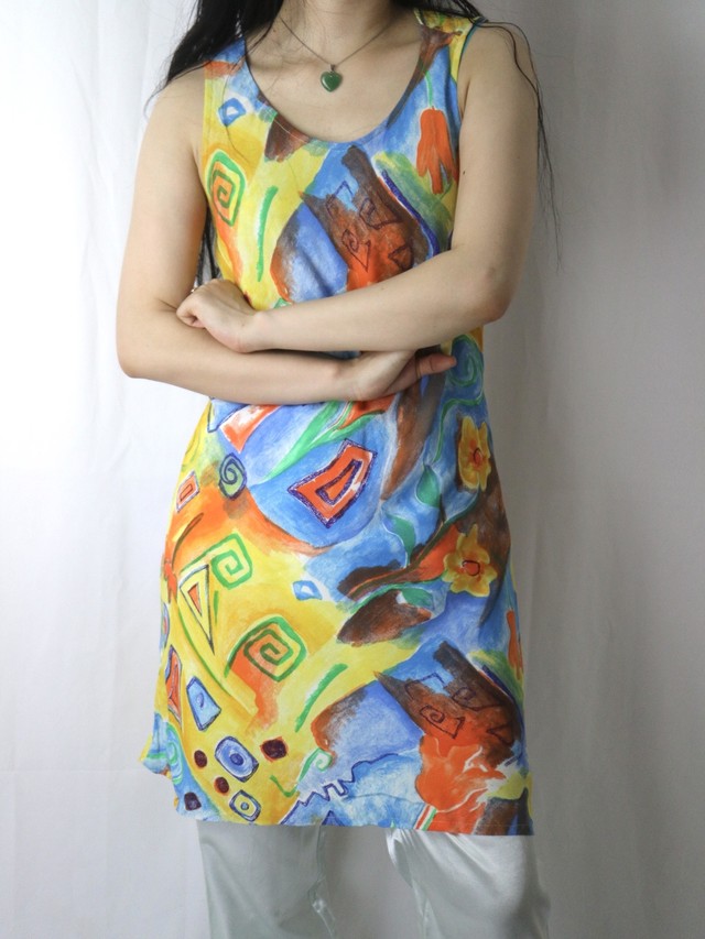 all pattern sleeve less dress 【5801】