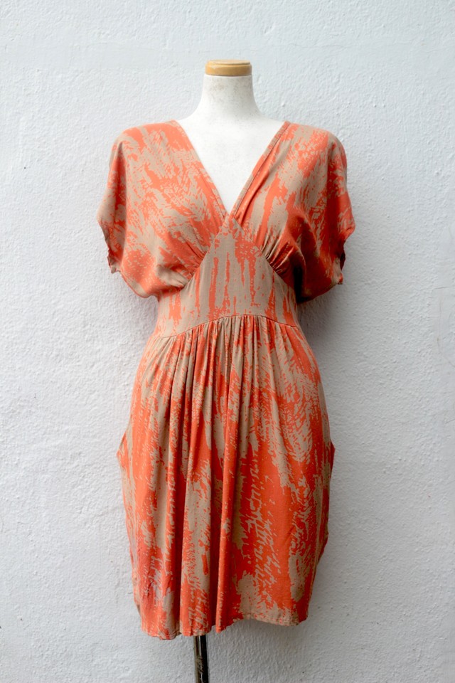 イギリス ワンピース ドレス オレンジ ベージュ New Vintage Yard イギリス ワンピース ドレス オレンジ ベージュ New Vintage Yard