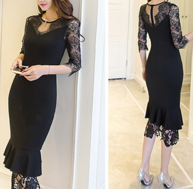 ブラック レースフレア タイト ワンピース パーティードレス 袖あり ひざ下 パーティードレス 結婚式 二次会 ワンピース 結婚式 お呼ばれ お呼ばれドレス 披露宴 お呼ばれドレス 袖あり 膝丈 ミモレ丈 膝丈ワンピ 代 30代 40代 発表会 記念日 エレガント 清楚 きれい