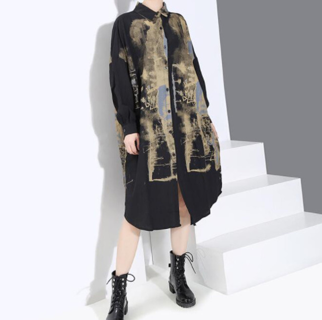 Top Mode ワンピース 切替デザイン アシンメトリー ワンピース シャツワンピース 着回し裾アシメ 個性的 モード系 シャツ 長袖 レディース ロング ニッチ ハイストリート ゆったり ブラック 黒 ホワイト 白 ベージュ レッド 赤 オーバーサイズ 個性的 代 30代 きれいめ