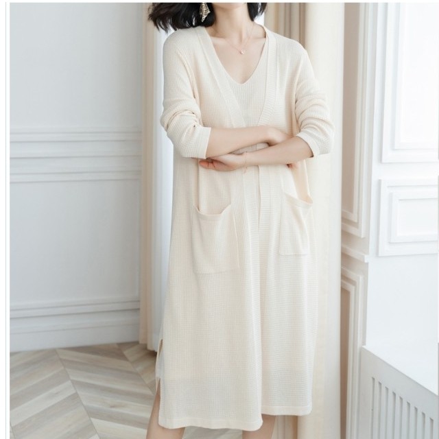 レディース ワンピース 春夏 ニット セットアップ レディース 春夏 重ね着 ノースリーブワンピース Vネック 膝上 ロングカーディガン ス Basecamp49