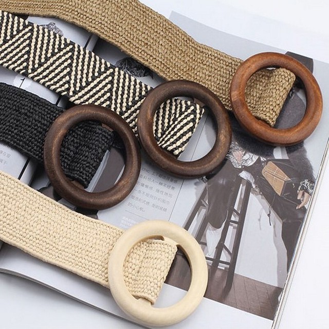 ベルト ストロー素材 ウッドバックル ワンピース ウェストベルト わら California Express