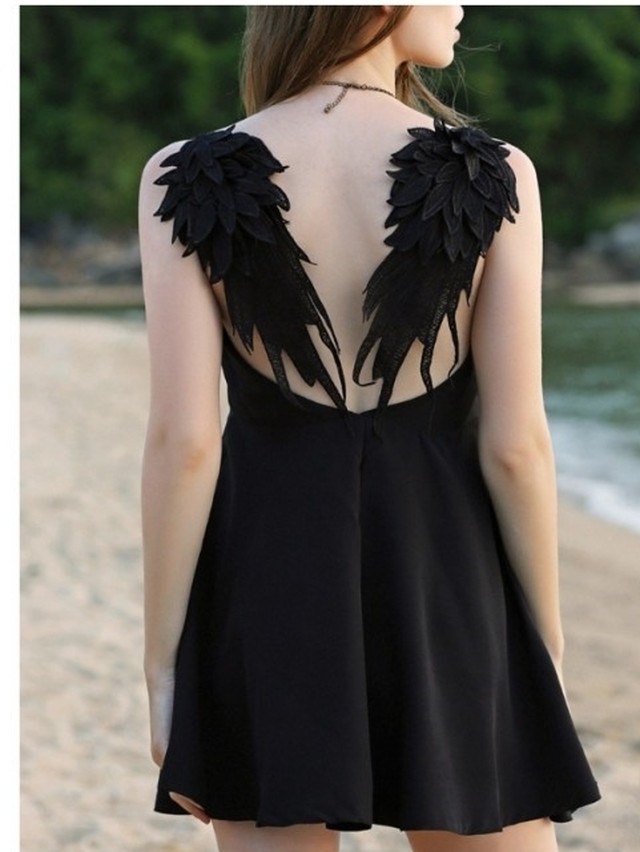 ミニワンピース 韓国 ワンピース ドレス ノースリーブ バックレス ミニ丈 Aライン リゾート ビーチ 韓国 白 黒 Basecamp49