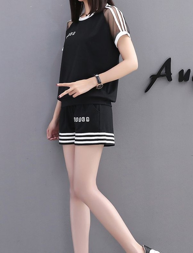 上下レディースセットアップ大きいサイズ オールインワン セットアップ ショートパンツ 黒 Tシャツ レディース 半袖 Jm4266 ワンピの里