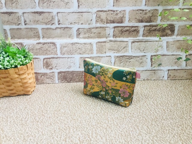 着物帯バッグポーチ金襴ポーチ化粧ポーチバッグインバッグ豪華金襴1点物送料無料ハンドメイドポーチno 2 着物帯リメイクショップkamadaworld