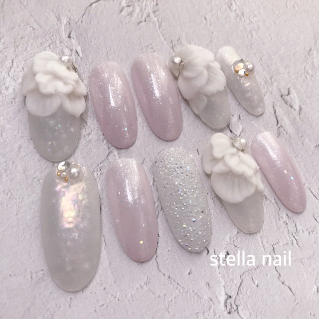 ネイルチップ 3dお花 クリスタルピクシー ブライダルネイル ネイルチップ Stella Nail