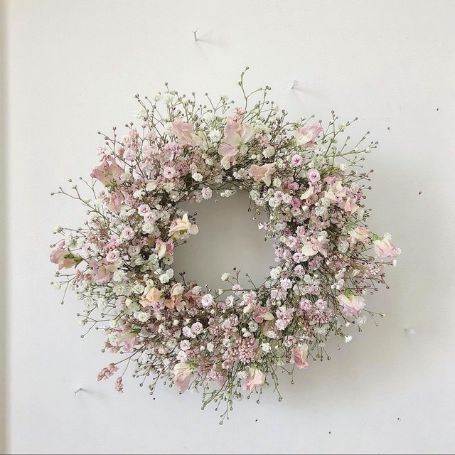 Flower Wreath Spring March かすみ草とスイートピーのリース Fee De Fleurage