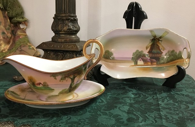 Old Noritake Gravy Boat Celery Dish Hand Painted Antique Old Noritake Gravy Boat Celery Dish