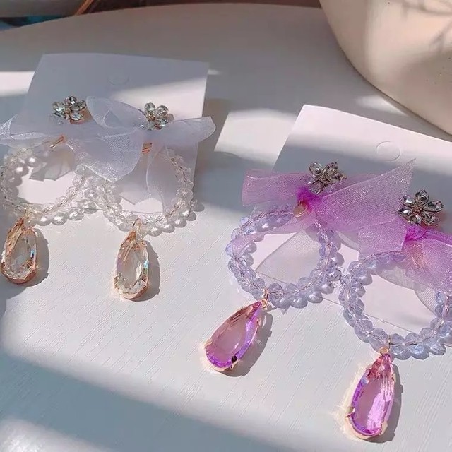 お取り寄せ商品 ピアス アクセサリー レディース キラキラ リボン ビジュー お洒落 原宿 ゆめかわいい パステル Candy Melts