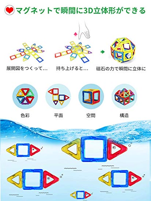 Iking マグネットブロック 磁気おもちゃ 知育玩具 正方形 30個 三角形 30個 磁性構築ブロック 磁石ブロック子ども オモチャ 子供 立体パズル 幼児 知育オモチャ 積み木 Diy ママグネットおもちゃ 立体磁気構造 想像力 創造力育てる 男の子 女の子 贈り物 誕生日 出産