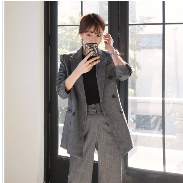 春ジャケットレディース グレー スーツ レディース カジュアル 2点セット 上下セット テーラードジャケット フォーマル パンツスーツ 通 Basecamp49