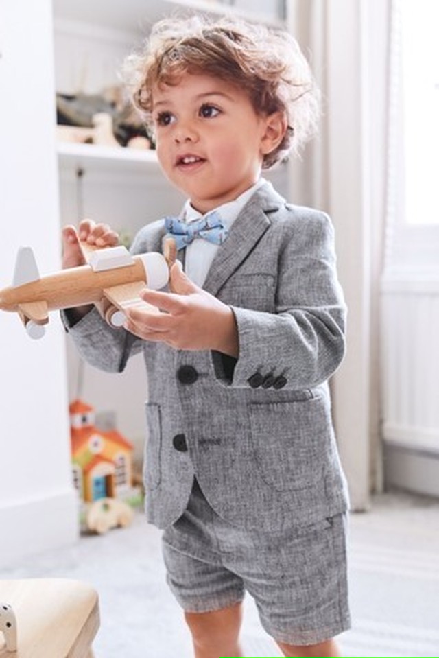 英国スーツセット グレーブレザー シャツ 蝶ネクタイ ショートパンツ オールインワン 英国スーツ ヨーロッパ産 キッズ ベビー ファッション