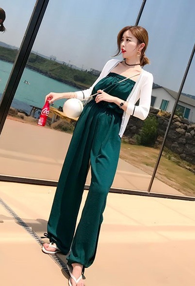 送料無料 18夏新作 オールインワン ベアトップ 肩見せ リゾート Ally