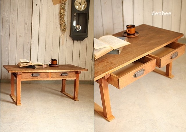 雰囲気の良い古い木製の机 テーブル Denbee 古道具