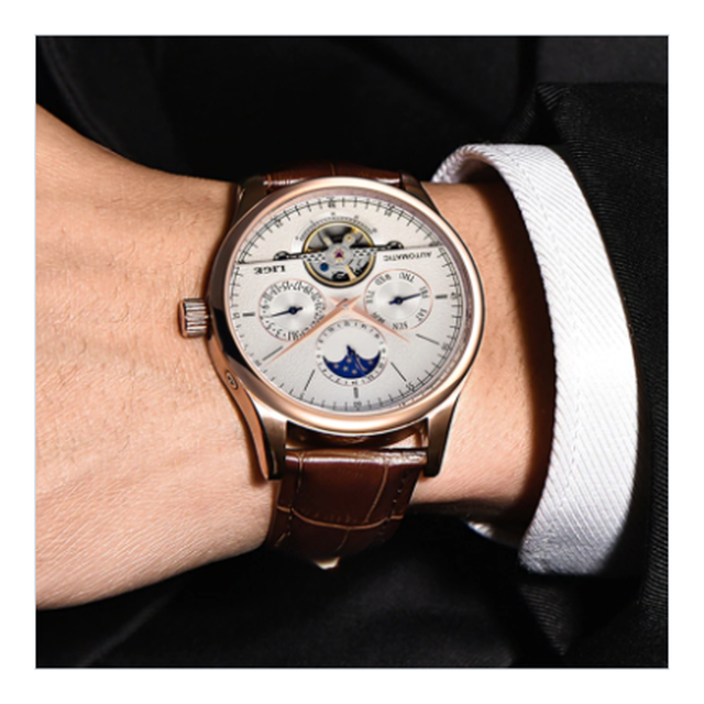 Lige トゥールビヨン ムーンフェイズ 自動巻き 防水 メンズ 腕時計 機械式 日付 曜日表示 レザーベルト 海外トップブランド 66 3色展開 Happy Hobby あなたのベストが見つかるお店