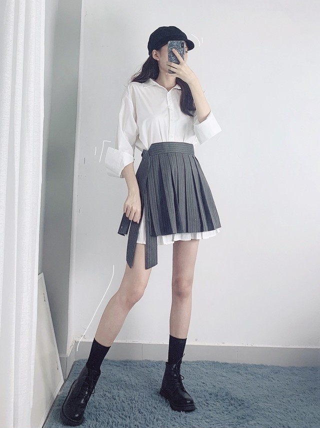 シャツワンピース プリーツスカートワンピース ワンピース お出かけ デート ミニワンピース 長袖 個性的 Ukiukionepicec