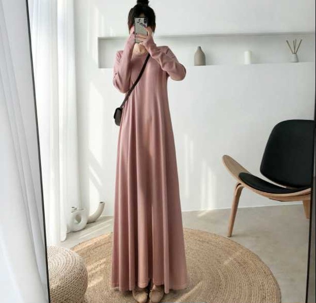 ワンピース レディース マキシ丈 ワンピ ニットワンピース 長袖 春 秋 冬 スリム きれいめ 着やせ ロングワンピース Lalas