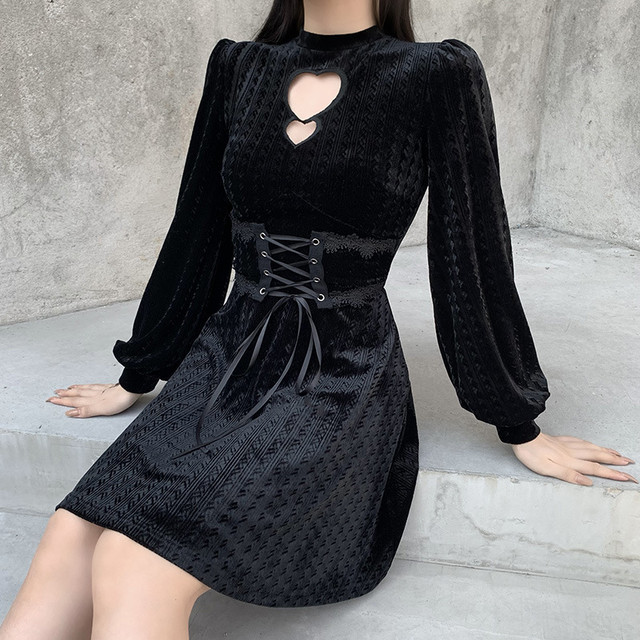 W Open Heart 編み上げワンピース 量産型 量産 地雷 Princesshyatt 量産型地雷系原宿系パンクストリートブラック韓国系厚底リュック