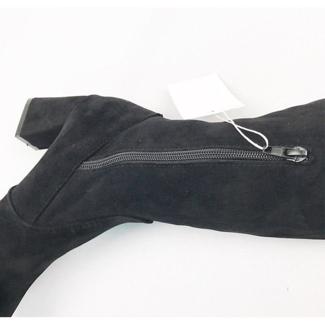 レディース ブーツ ニーハイブーツ ロングブーツ 大きいサイズ 太ヒール 美脚 黒 お洒落 サイドジッパー シンプル ジョッキーブーツ Infini Arc En Ciel