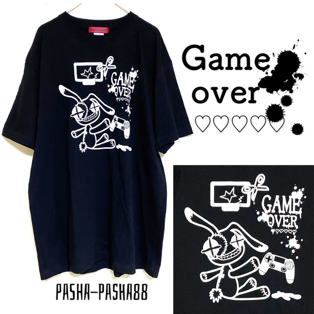 黒tシャツ 黒 サブカル メンヘラ 病み 闇 やみかわ やみかわいい 病み系 うさぎ ゲーム Pashapash728