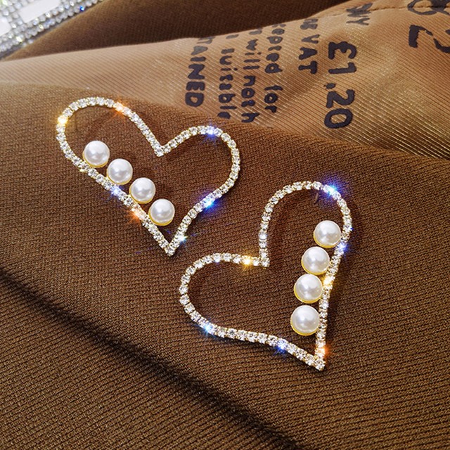 ラインストーンハート パールピアス Le Son