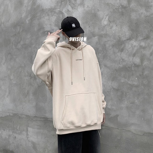 メンズ パーカー トップス アウター オーバーサイズ Wego系 バックプリント ベージュ Warave