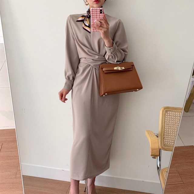 ドレス レディース 春夏 秋冬 春 夏 秋 冬 黒 ワンピース ドレスワンピース Iライン 長袖ワンピース フロントクロス ワンピースドレス 結婚式 ドレス パーティードレス 長袖 ロングドレス ロングワンピース ミモレワンピース ミディアムワンピース ミモレ丈 無地 ベージュ