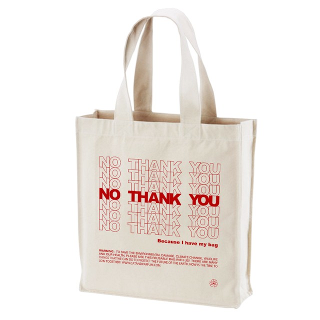 【Cat & Parfum】NO THANK YOU Big Canvas Square Tote Bag