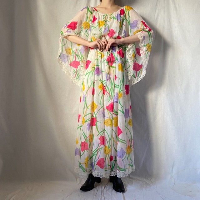 チューリップ柄シースルーワンピース Boutique8