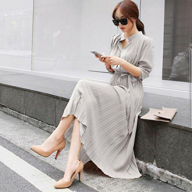 ワンピース レディース ロング シフォン プリーツ 長袖 シャツワンピース ウエストゴム リボン ゆったり 体型カバー 着痩せ ふんわり おしゃれ 通勤 二次会 秋 Fableagein