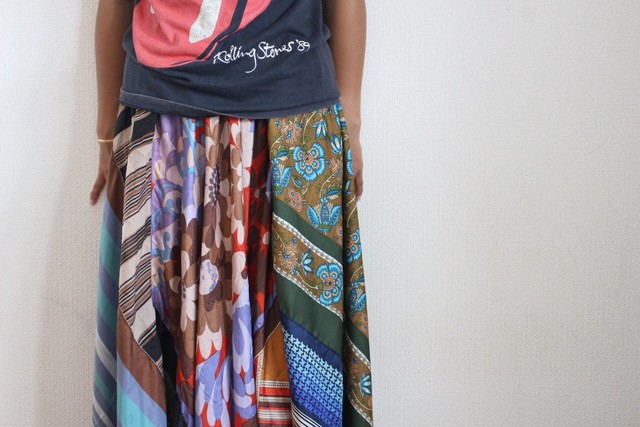 送料無料 リメイクスカーフロングスカート Remake Scarf Long Skirt Koba