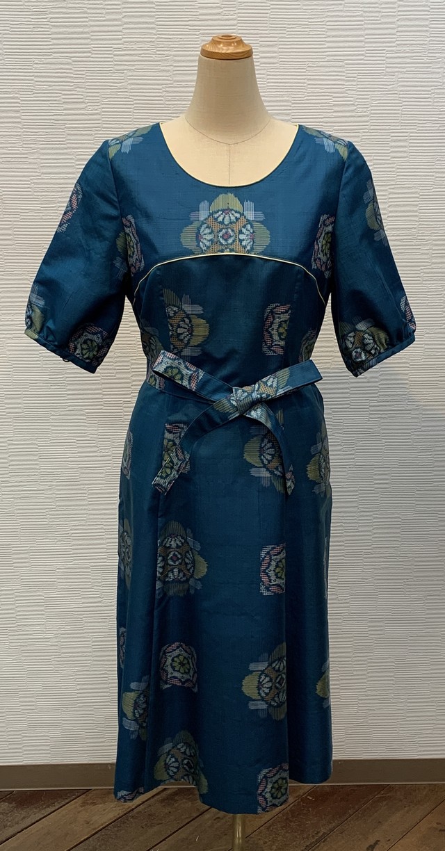 ワンピース 着物リメイク 銘仙 Madame Lila 着物リメイク なすの花