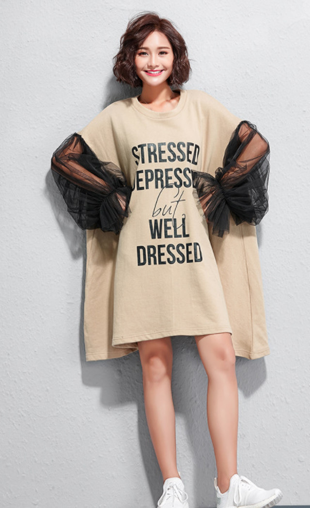 Top Mode ワンピース ミニ丈 チュール とろみ感 ベージュ ブラック 黒 個性的 Sweet ヴィジュアル系 ライブ 舞台 ゴシック ステージ 衣装 体型カバー 個性派 春物 カジュアル 普段使い ふんわり 春 秋 Lon254 Top Mode