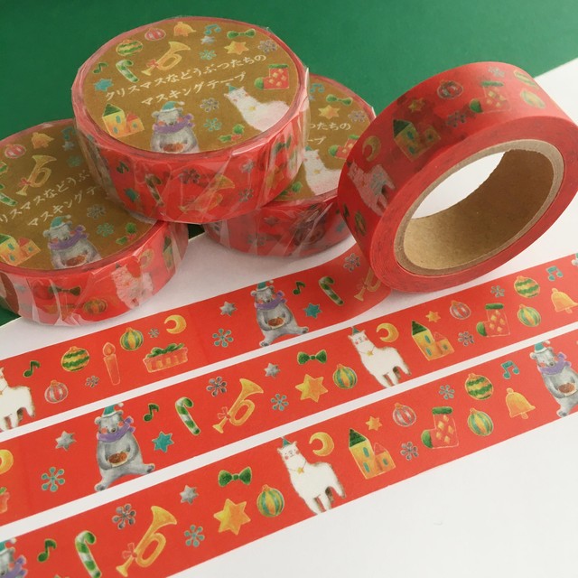 赤いクリスマスなどうぶつたちのマスキングテープ Torisun