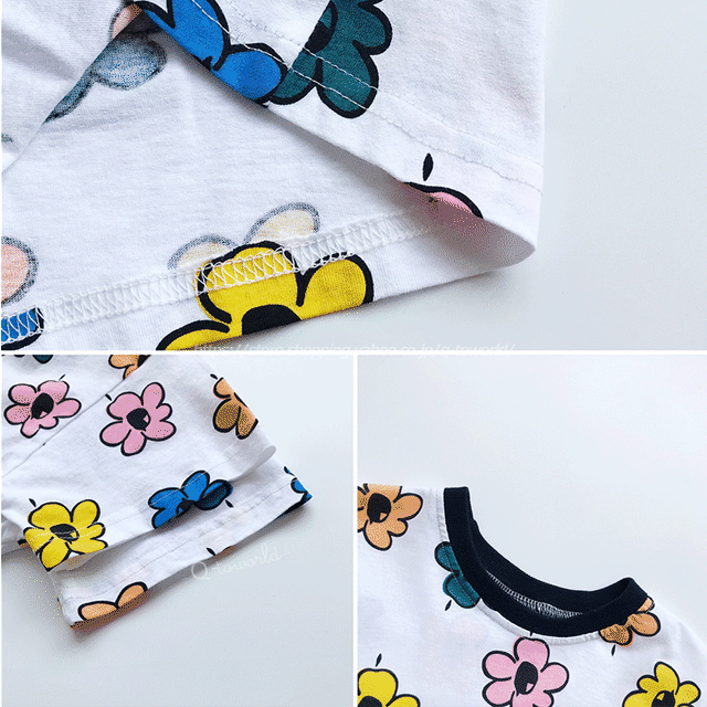 110 130 花柄 イラスト Tシャツ 韓国風 可愛い 女の子 ベビー