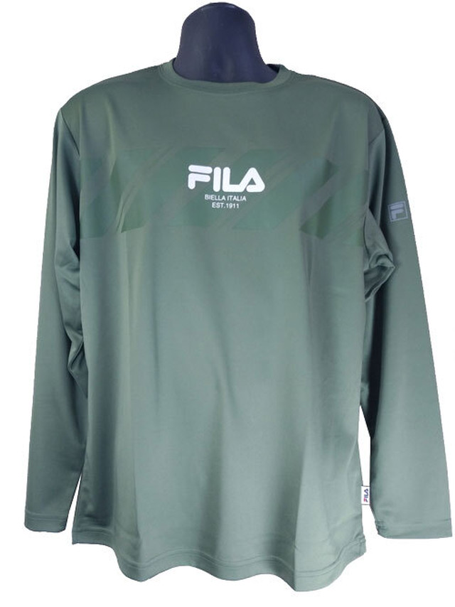 Fila フィラ Fm5360 カーキ メンズtシャツ 長袖 テニス ウェア スポーツ 吸水速乾 汗を吸収し乾きやすいカットソー ロゴ おしゃれ 服秋 ファイブスター