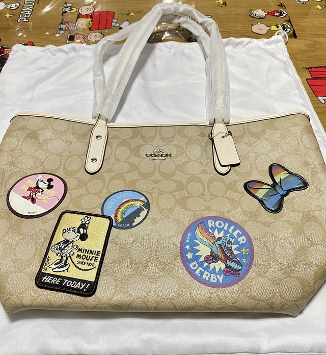 最短発送 Coach コーチ ディズニーコラボ ミニーマウス トートバッグ ミニーちゃん ベージュ Rinrin Shop