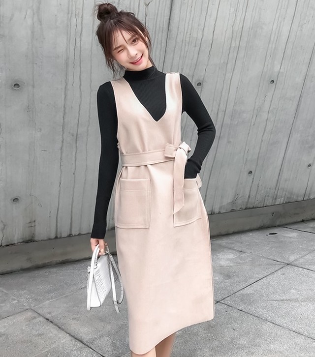 ワンピース大きいサイズ ワンピース ウエストリボン Vラインワンピース 韓国デザイン 韓国ファッション オルチャン 春服 春 新作 春新作 新作 ワンピース Leaflower 001 リーフラワー レディースファッション専門店