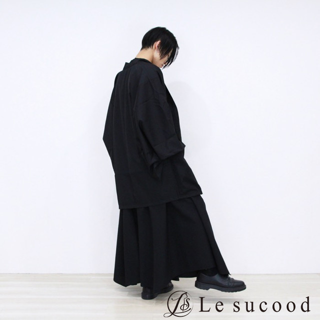 Le Sucood 浴衣モチーフ 和風 カーディガン 甚平 和装 和服 袴 羽織 メンズ レディース 大きいサイズ ゆったり ビッグシルエット モード系 コーディガン 夏カーデ はかま 無地 シンプル おしゃれ 着物 黒 Le Sucood