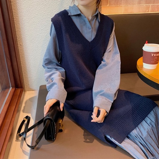シャツワンピース Vネック ベスト セットアップ I Vel