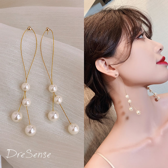 ワイヤーパールロングピアス ゴールド Silver925post Dresense ワイヤーパールロングピアス ゴールド Silver925post Dresense
