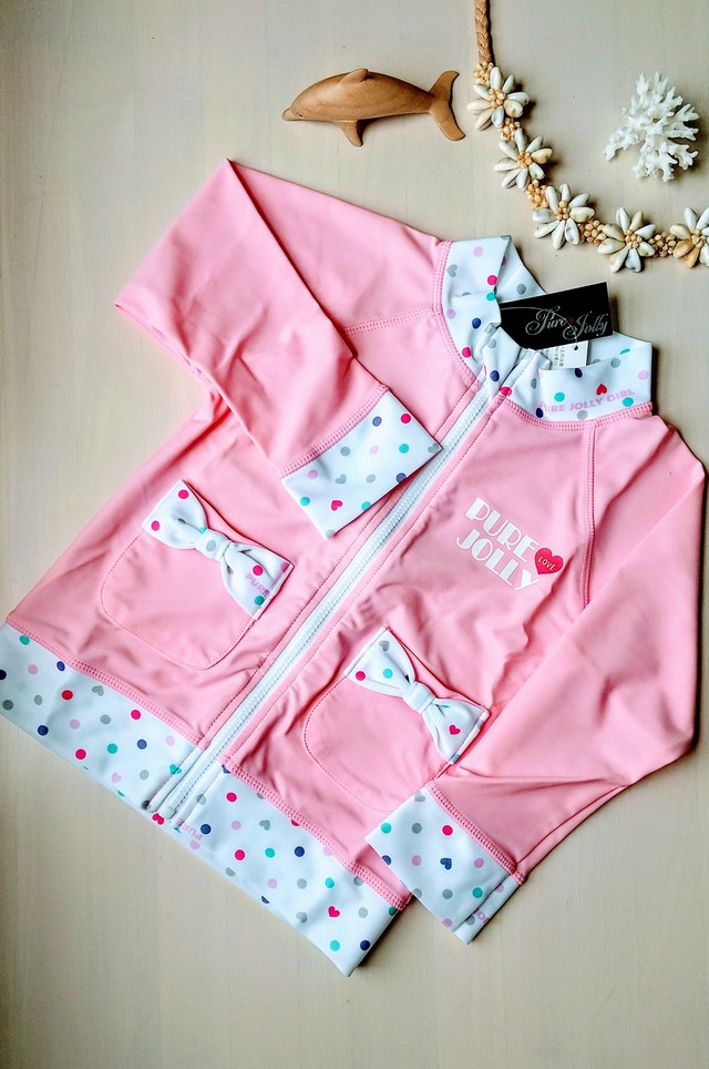 即納早い者勝ち ベビーピンクドットラッシュガード水着女の子 こどもふくririmi