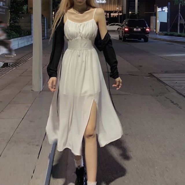 shirring design long dress